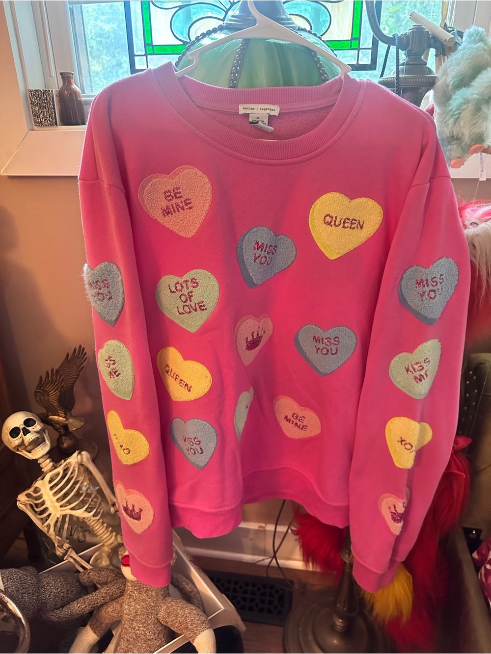 Pink Heart Appliqué Crewneck Sweater - Unbranded